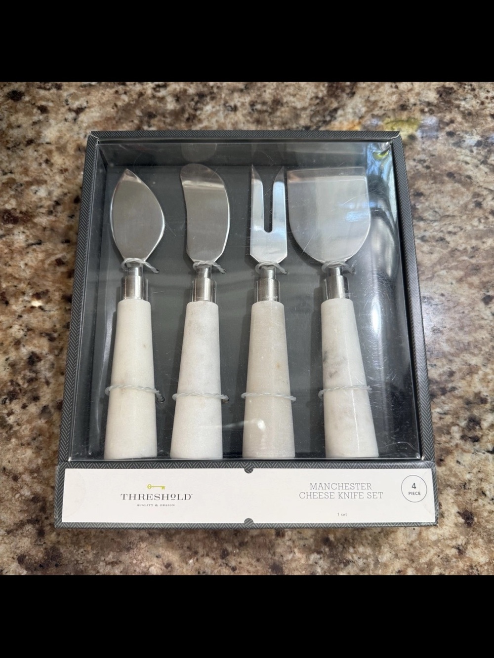 Threshold Stainless Steel & White Marble Cheese Knife Set
